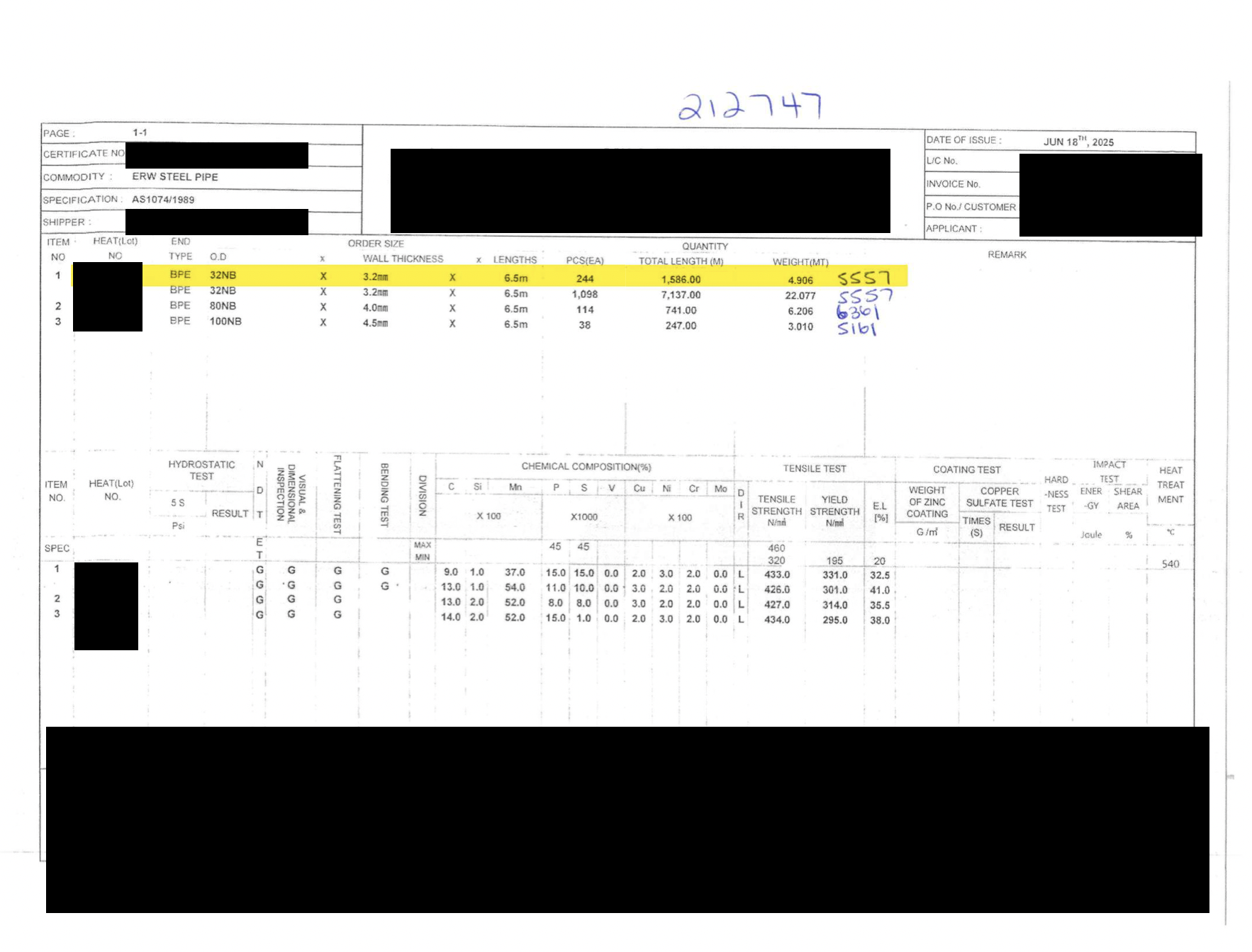 Example certificate - degraded scan with highlighting