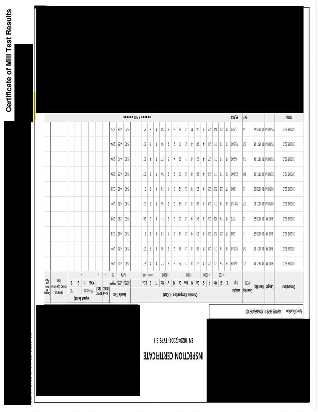 Example certificate - rotated orientation